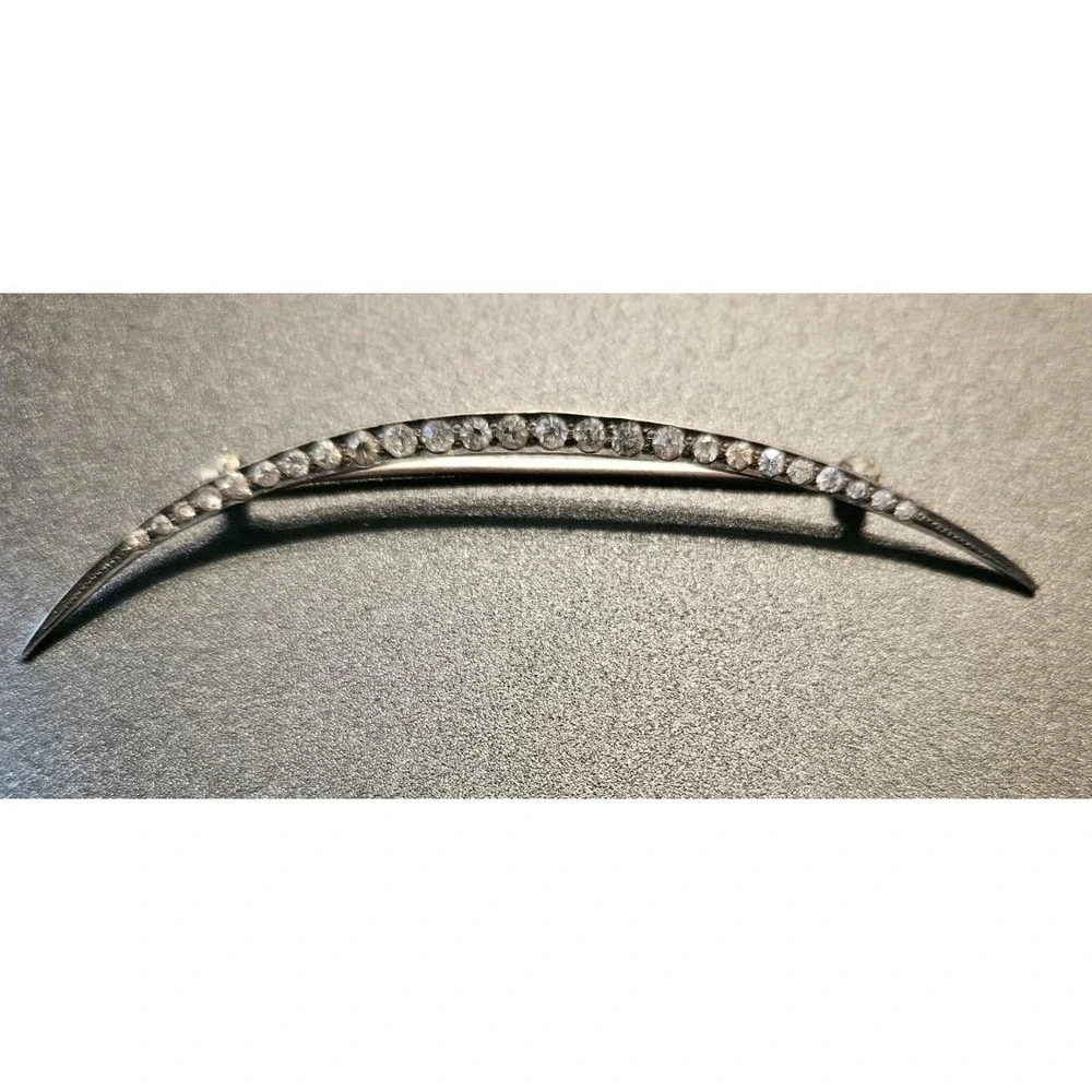 Gorgeous Vintage Crescent Shaped Brooch /‎ ? Sterling / Rhinestones (619)